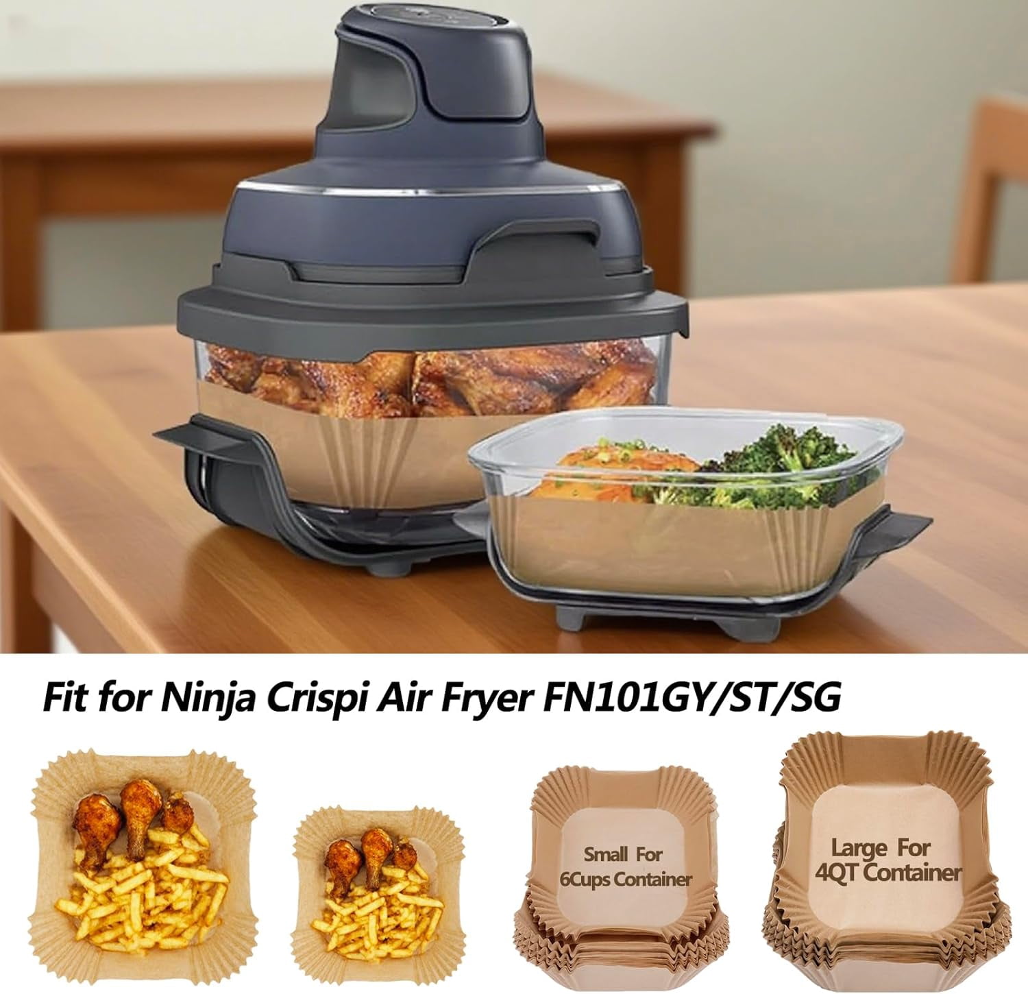 JJEAN-300PCS Air Fryer Liners disposable for Ninja Crispi,Air Fryer Accessories for Ninja Crispi 4-in-1 Portable Glass Cooking System,Suitable for Ninja Crispi Containers