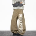 thumbnail image 5 of Adeawade Jeans For Mens Letter Print Wide Leg Denim Pants Loose Fit High Street Straight Cut Trousers Leisure Clothes S Khaki, 5 of 5