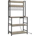 thumbnail image 2 of VASAGLE Bakers Rack with Power Outlet, Microwave Stand, Kitchen Tall Utility Storage Shelf, with Metal Wire Panel, 14 Hooks, 40 x 80 x 170 cm, Greige and Black, 2 of 9