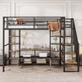 thumbnail image 2 of Bellemave Full Size Metal Loft Bed with Staircase Modern Industrial Loft Bed with Built-in Low Table and Storage Shelves, Full Loft Bed Frame for Teens, Black, 2 of 10