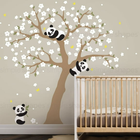 Panda and Cherry Blossom Tree Wall Decal - Scheme B