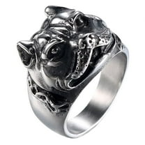 HIJONES Men's Stainless Steel Pet Puppy Animal Ring Vintage Punk Bulldog Ring Silver Size 11