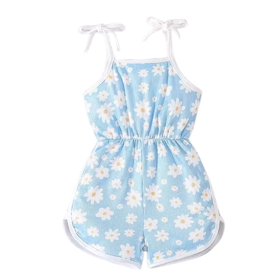 larppty Toddler Baby Girl Summer Clothes Floral Romper Tie-Up Strap Halter Jumpsuit Infant Summer Sling Playsuit 1-5T(Light Blue, 3-4 Years)