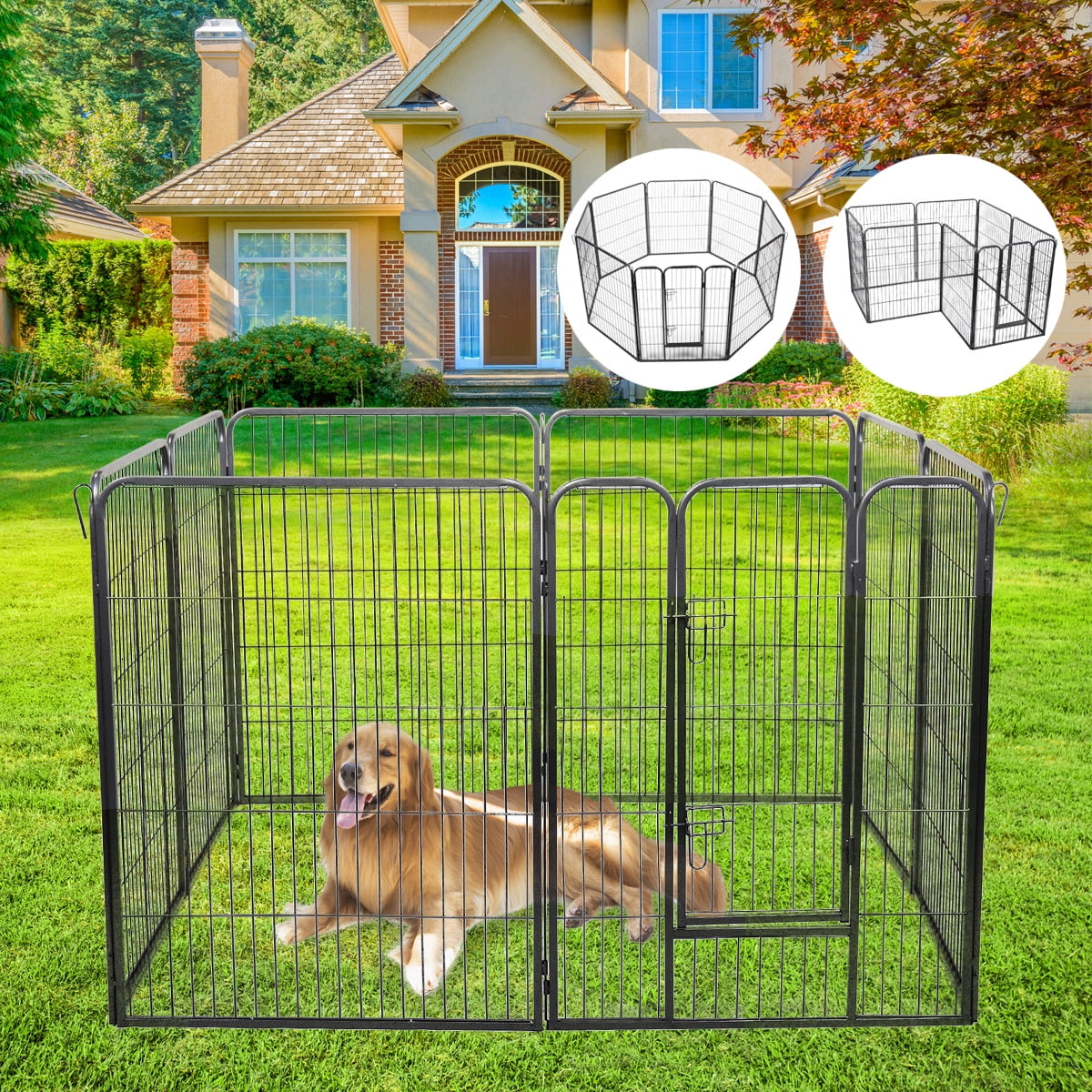 24/" Tall Dog Playpen 8 Panel Exercise Fence Cage Kennel w// Door Outdoor Indoor