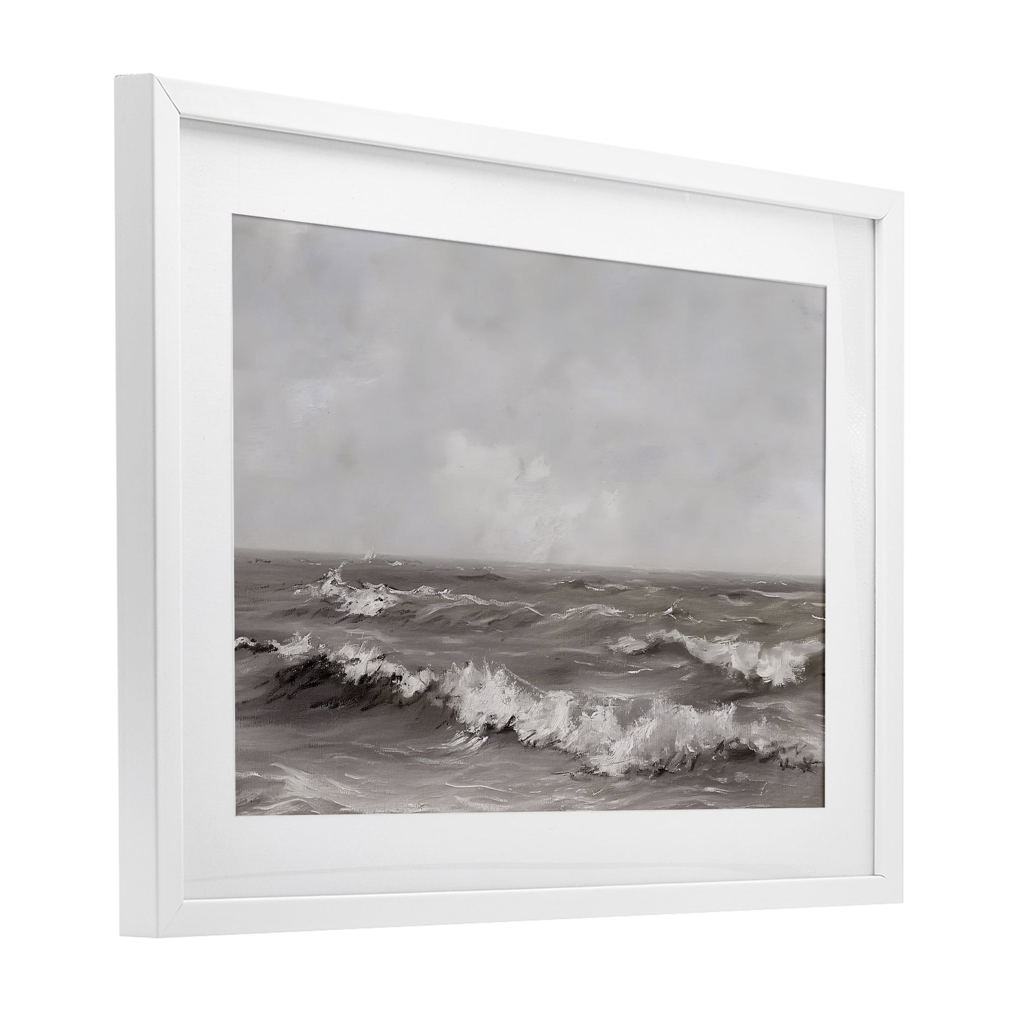 Stupell Industries Monochrome Sea Ripples White Framed Print Under Glass, design by Jacky Ngan