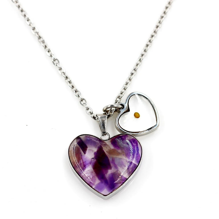 Cute Simulated Amethyst Gravel Heart Necklace Mustard Seed