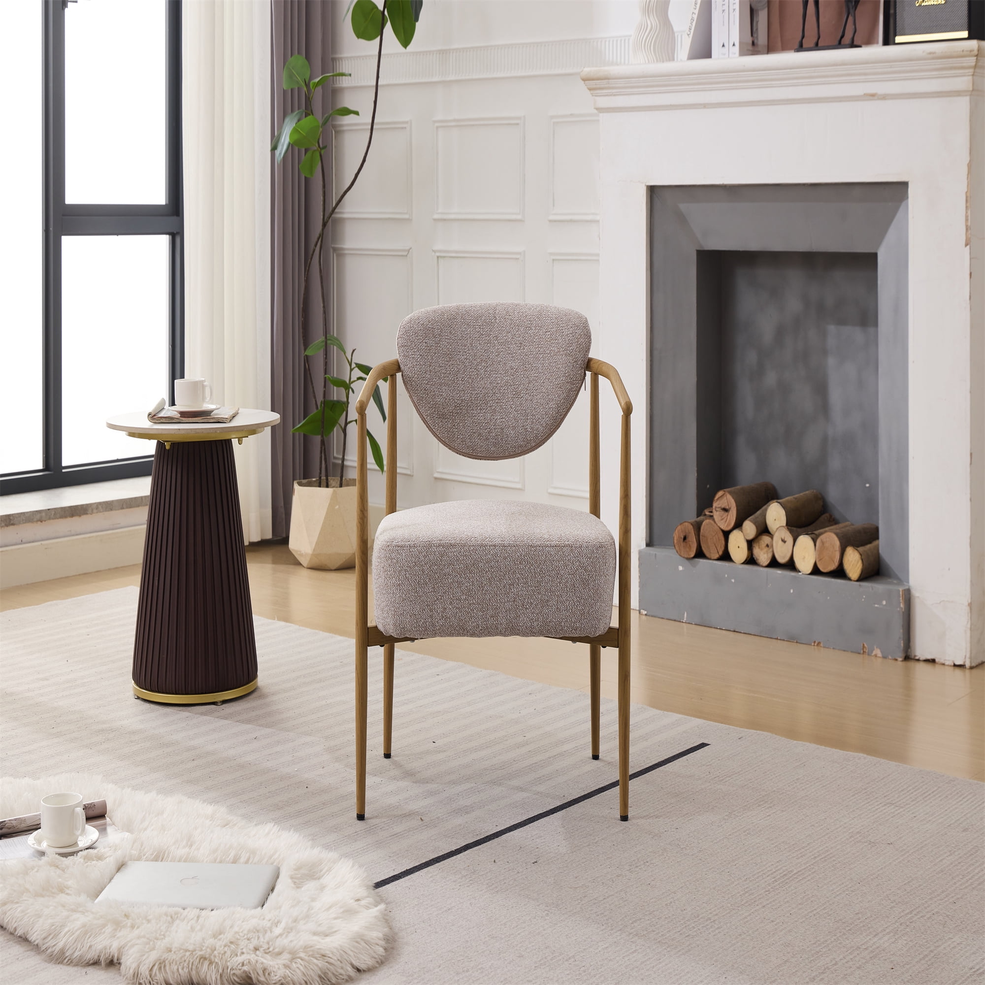 24.8" W Accent Chair, Modern Armchair with Curved Backrest and Metal Footrest, Mid Century Modern Dining Chair Leisure Chair for Living Room, Home Office, Bedroom