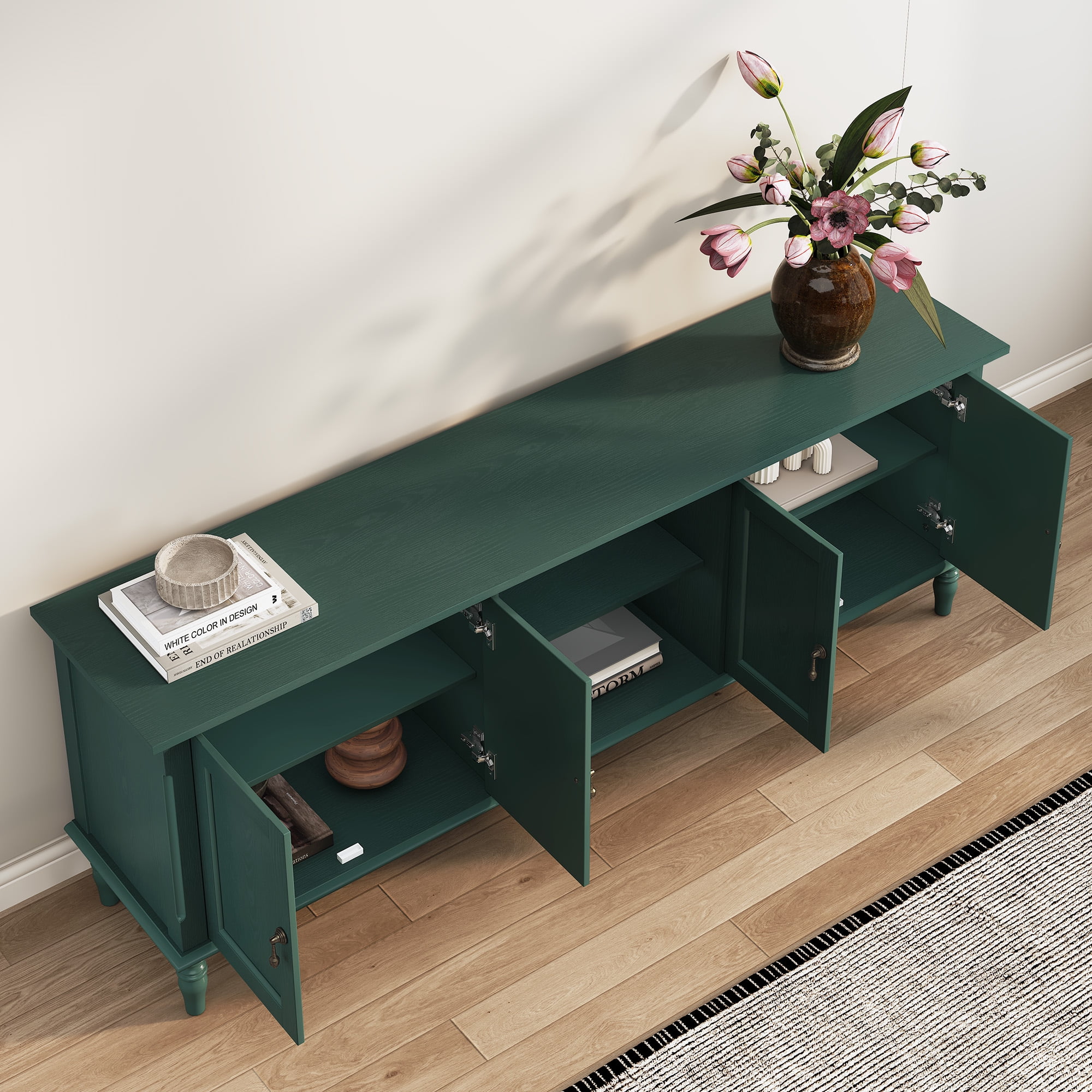 CBJCBJ 67" TV Stand, for TVs up to 75", Retro Entertainment Center with Storage for Living Room,Green