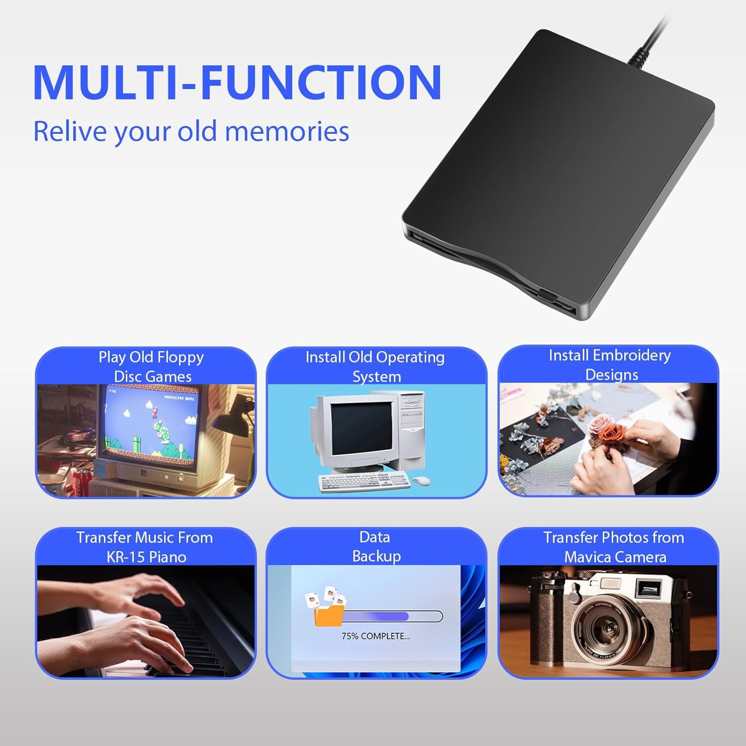 Floppy Disk Reader, 3.5 inch External Floppy Disk Drive with USB Type-C, Portable FDD Floppy Disk Drive for Laptop PC Windows 11/10/8/7/2000/XP