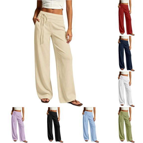 Gunia Womens Wide Leg Pants High Waisted Palazzo Elegant Pleated Pants Casual Flat Front Elastic Waist Breathable Comfort Summer Flowy Pants
