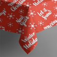 thumbnail image 4 of Red Christmas Text and Snowflake Pattern Rectangle Tablecloth 60"x120",Waterproof Polyester Rectangle Table Cloth, Wipeable Spillproof Polyester Tablecloth for Dining, Camping, Indoor and Outdoor, 4 of 6