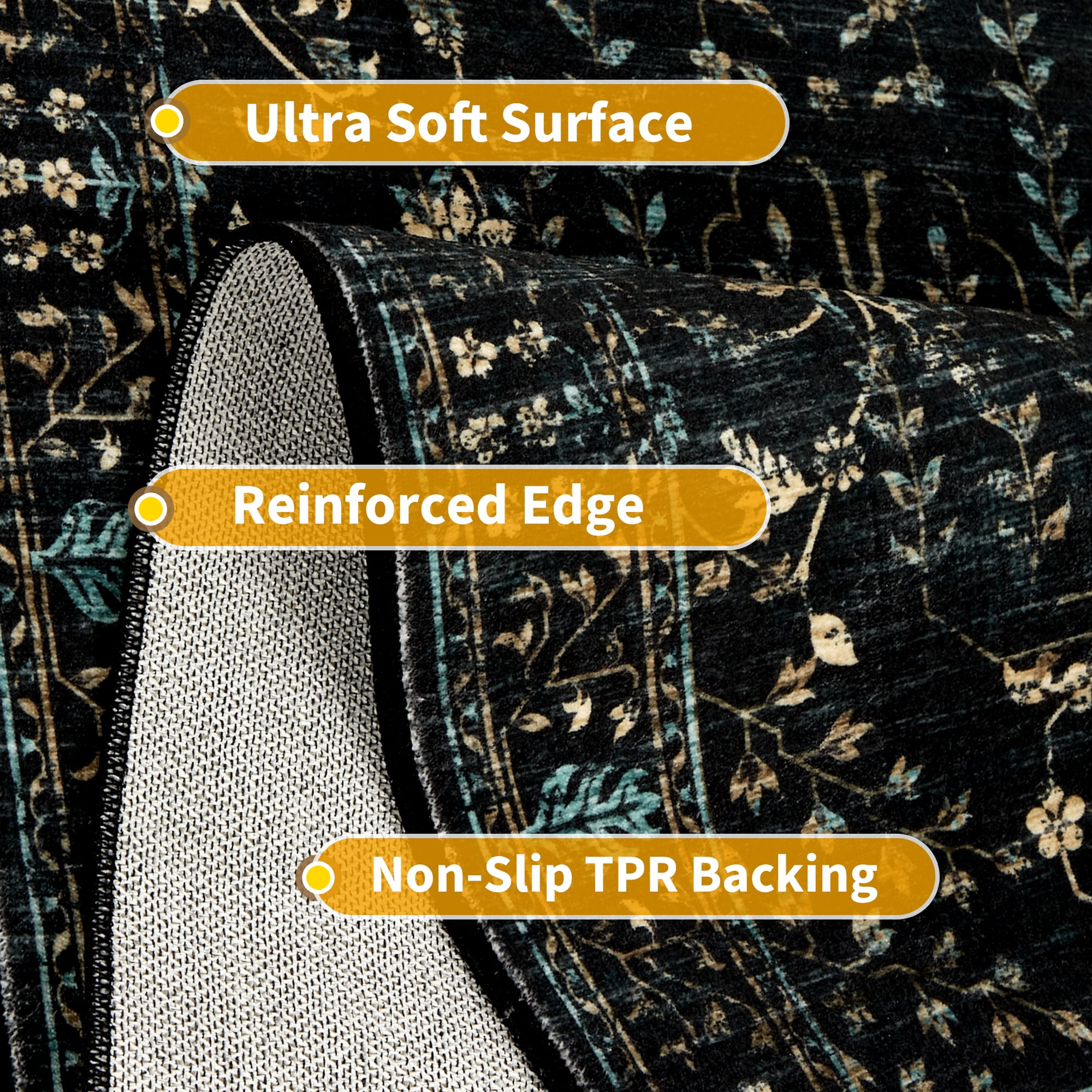 Area Rug for Living Room, Vintage Retro Boho Rug, Washable Non Slip & Low Pile Carpet for Living Room, Bedroom, Dining Room