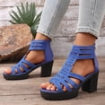 thumbnail image 6 of PiGOGI Women Solid Color Rhinestone Open Toe Back Zipper High Heeled Sandals Thick Heel Summer Blue, 6 of 9