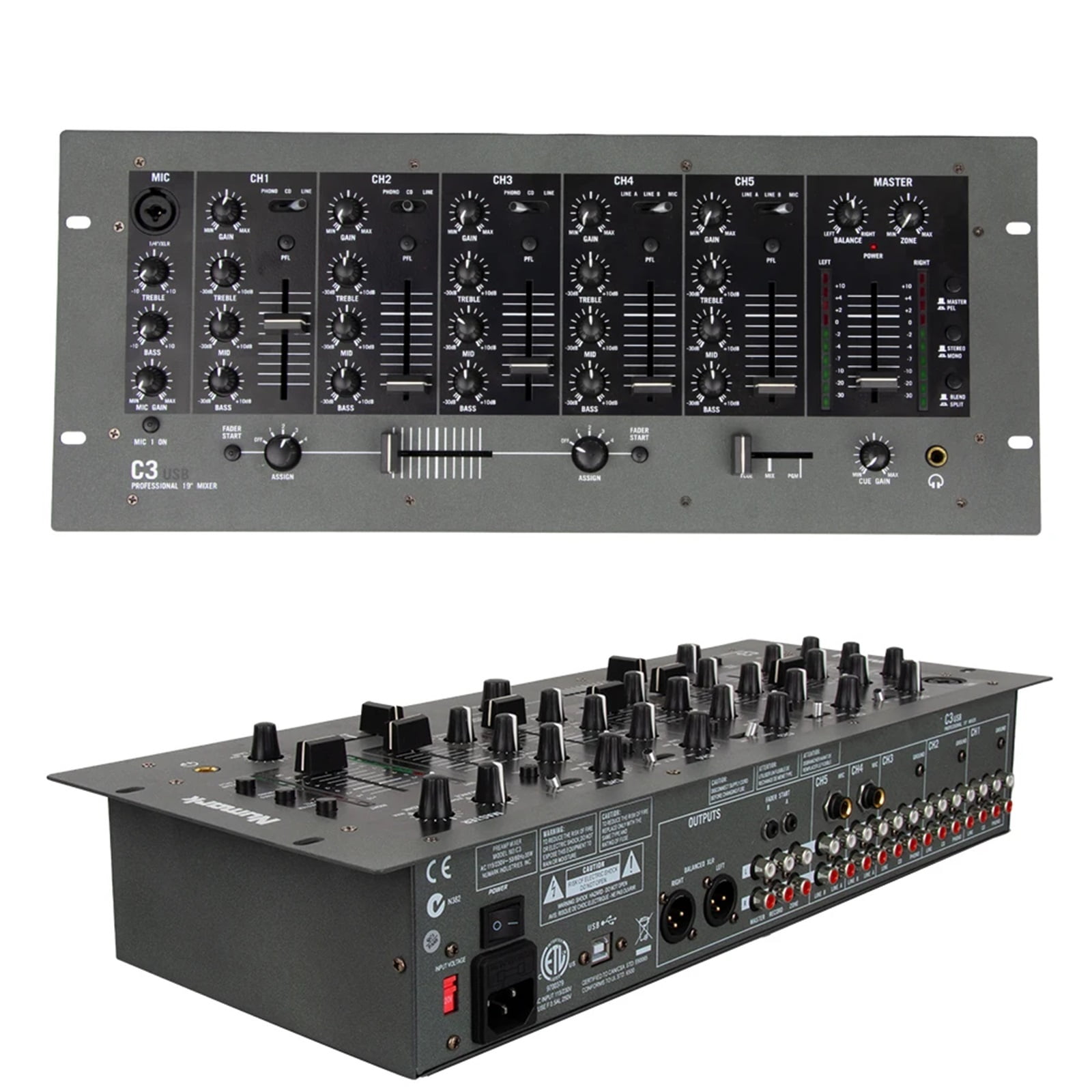 Rack Mount Au-dio Mixer Professional 5 Channel DJ Stereo Mixer Mixing Console C3 Numark Dj Stage Performance Professional ,Precision Control