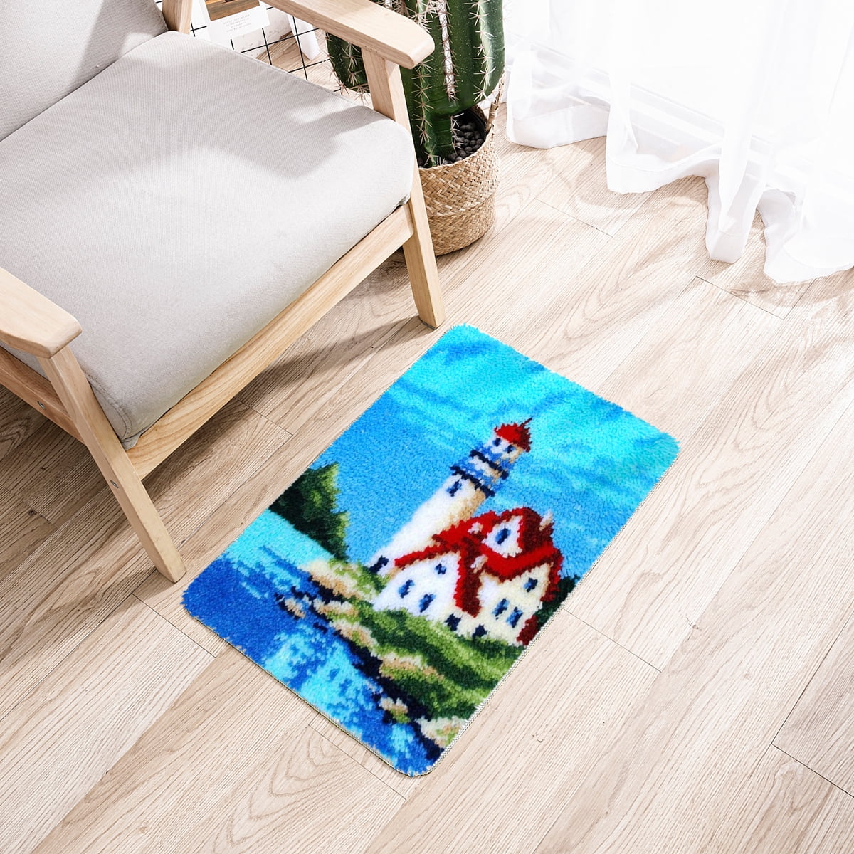 Latch hook rug kit,latch hook cushion kits,Lighthouse Latch Hook Rug Kit for Adults Crocheting Carpet Rug Yarn Sofa Cushion Mat Tapestry DIY Carpet Arts Crafts 50×38cm/20*15in
