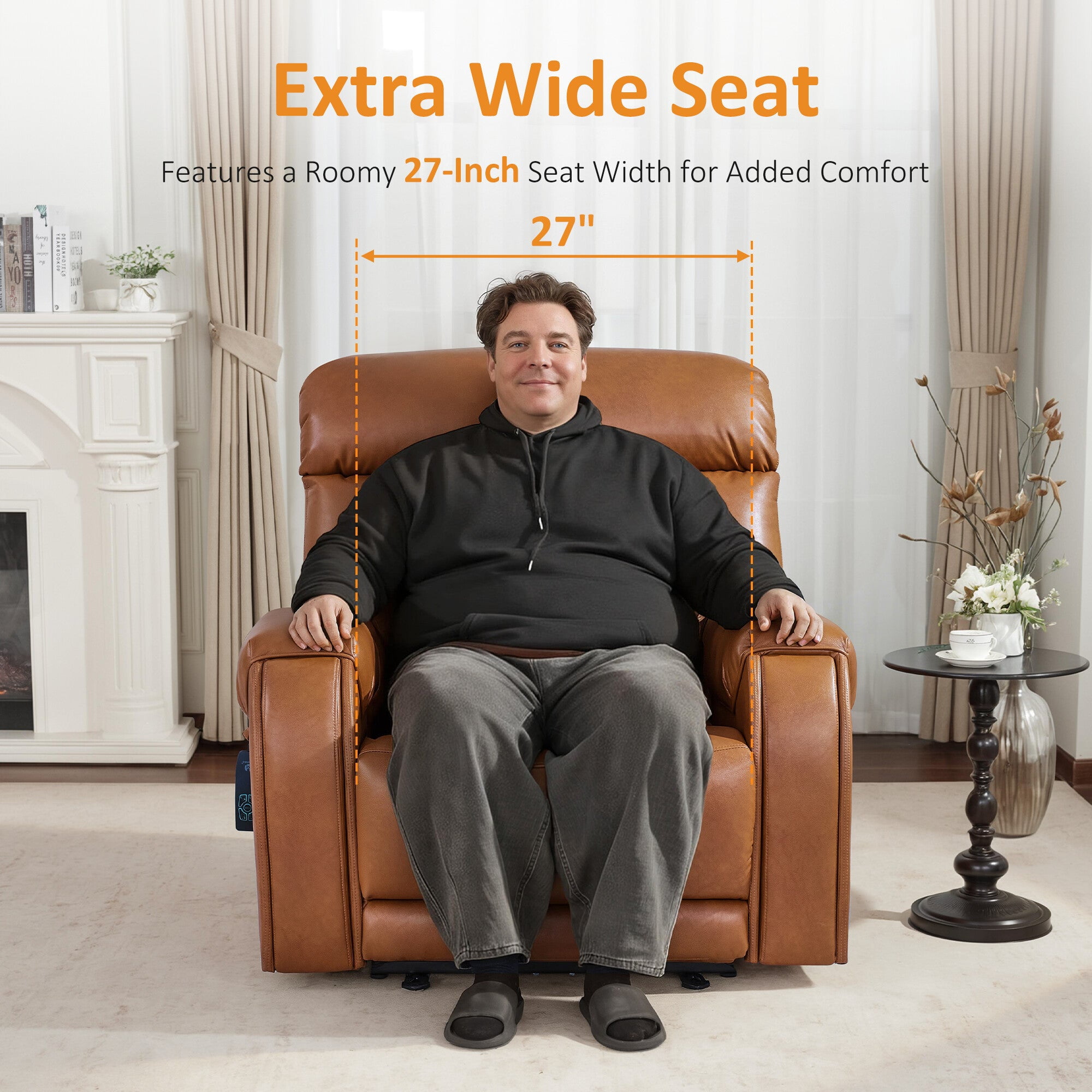 MCombo 27‘’ Extra Wide Oversized Power Recliner Chair for Big Tall Adults, Faux Leather, Orange