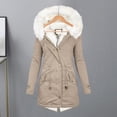thumbnail image 3 of Lady Coat with Furry Hooded Thick Plush Lined Mid Length Cold-proof Outerwear with Pockets And Drawstring Waist Solid Color Casual Daily Overcoat, 3 of 8
