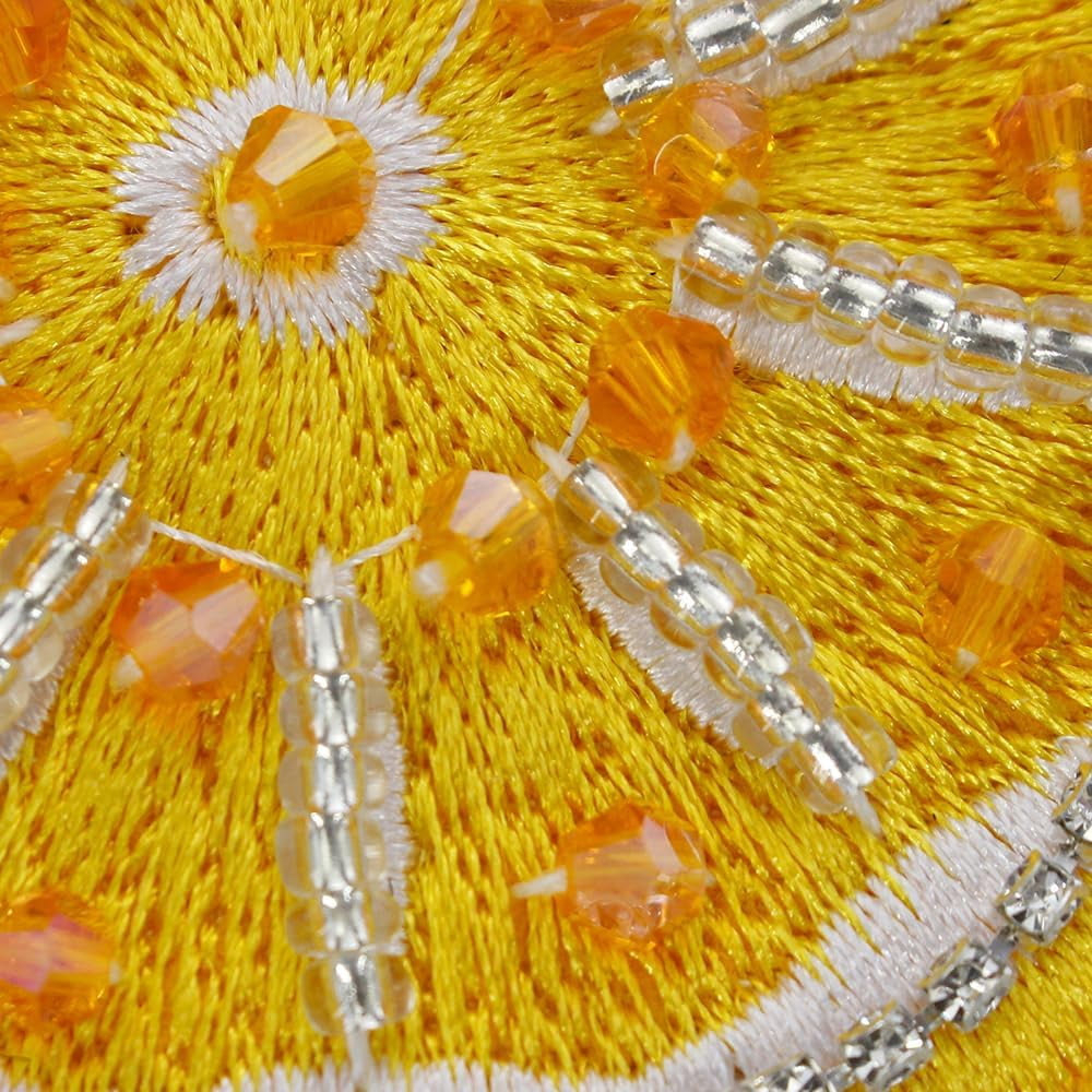 2PCS Fruits Beaded Sew on Patches Lemon Orange Cherry Sequins Rhinestone Sew on Embroidery Beaded Emblem DIY Costume Craft Applique (E)