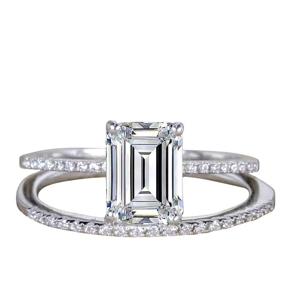 1.25 Carat Emerald cut Moissanite & Moissanite Bridal Ring Set with 18k Gold Plating