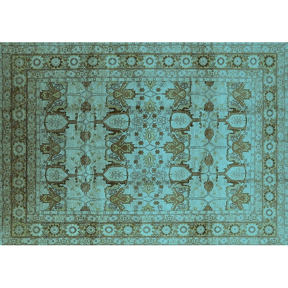 Ahgly Company Indoor Rectangle Oriental Light Blue Industrial Area Rugs, 7' x 9'