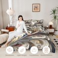 thumbnail image 4 of Manfei Baroque Scroll Full Size Comforter Sets, Embossed Bedding Comforter Set, Gold Blue, Gray Reversible 3pcs, 1 Comforter and 2 Pillowcases, 4 of 6