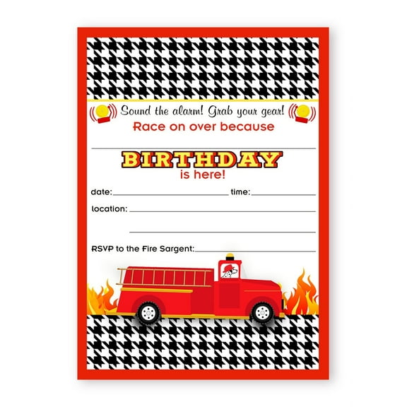Fireman Party LARGE Invitations - Firefighter Party Invitations - 10 Invitations 10 Envelopes