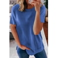thumbnail image 1 of Women's Blue Round Neck Short Sleeve Solid Color Tee, 1 of 11