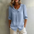 thumbnail image 5 of GERsome 3/4 Sleeve Shirts for Women Button Down Crew Neck Collared Tops Casual Work Summer Blouses,Sky Blue,Size S, 5 of 9