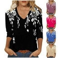thumbnail image 2 of Utoimkio Women's V Neck 3/4 Sleeve T Shirts Casual Floral Print Tunic Tops Basic Tees Blouses for Women, 2 of 5