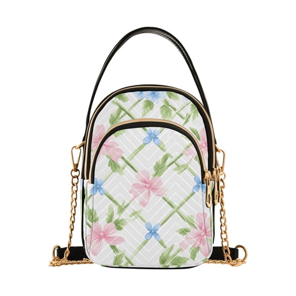 joogoo Women Flowers Checkered Chain Crossbody Bags Shoulder Handbag Phone Purse