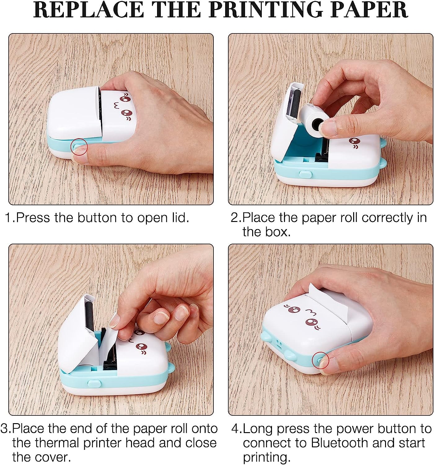 Ryhampaper Mini Pocket Thermal Printer, Portable Wireless Bluetooth Photo Sticker Paper Inkless Printing, Green