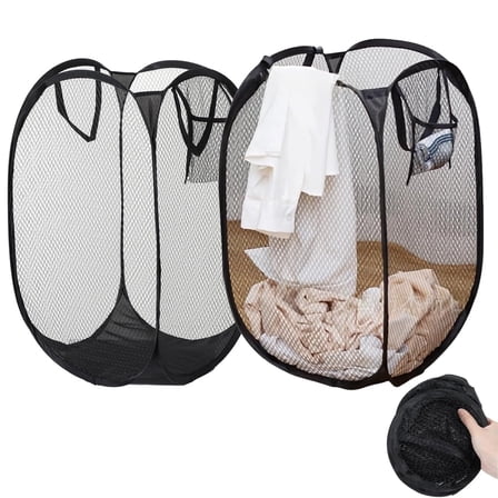 BTideas Collapsible Mesh Pop up Hamper,2Pcs Foldable Laundry Basket with Handle,Travel Laundry Basket