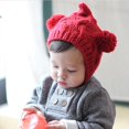 thumbnail image 4 of Kids Winter Thick Hats Ears Children Caps Pompom Knitted Cute Hat (Red), 4 of 4