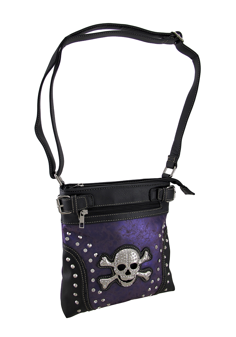 Zeckos Rhinestone Skull Foiled Fabric Studded Concealed Carry Zeckos Rhinestone Skull Foiled Fabric Studded Concealed Carry Crossbody Purse
