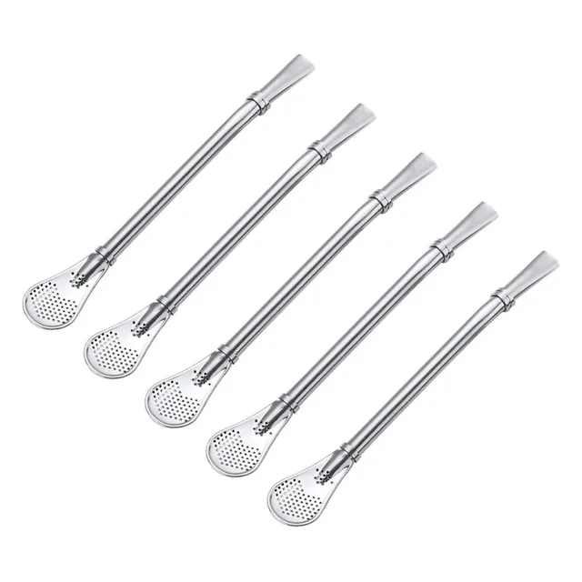 Pajita de acero inoxidable para té mate, pajitas para mate, pajitas de cuchara plateadas 5 piezas