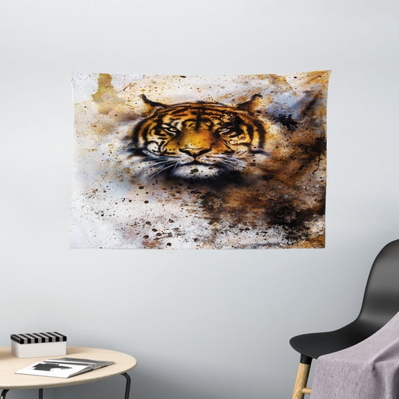Tiger Tapestry, Wild Beast Looking Straight into the Eyes of the Viewer Angry Looking Panthera Tigris, Wall Hanging for Bedroom Living Room Dorm Decor, 60W X 40L Inches, Multicolor, by Ambesonne