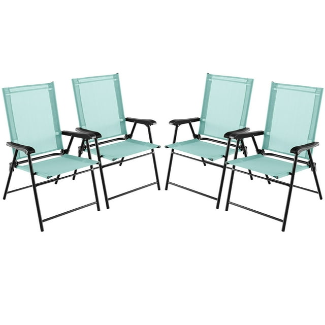 Gymax Set of 4 Patio Folding Chairs Outdoor Portable Pack Lawn Chairs w/ Armrests Mint Green