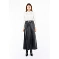 thumbnail image 2 of Vegan Leather Maxi Black Skirt with Pockets and Metal Accessories Around Waist, 2 of 5