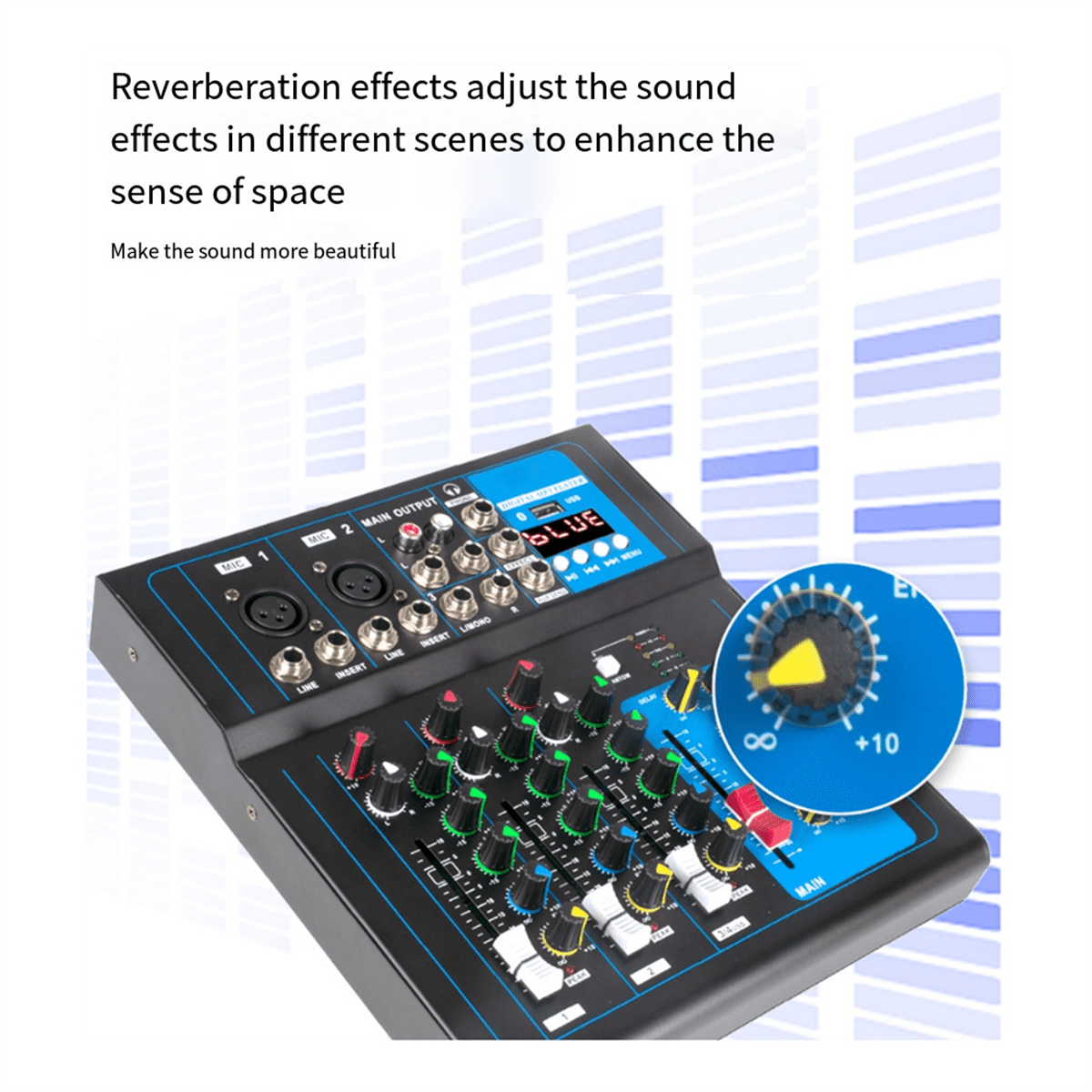 DJ Audio Mixer 4 Channel Sound Mixing Console with USB MP3 Jack 12V Power for Computer Recording and Live US Plug