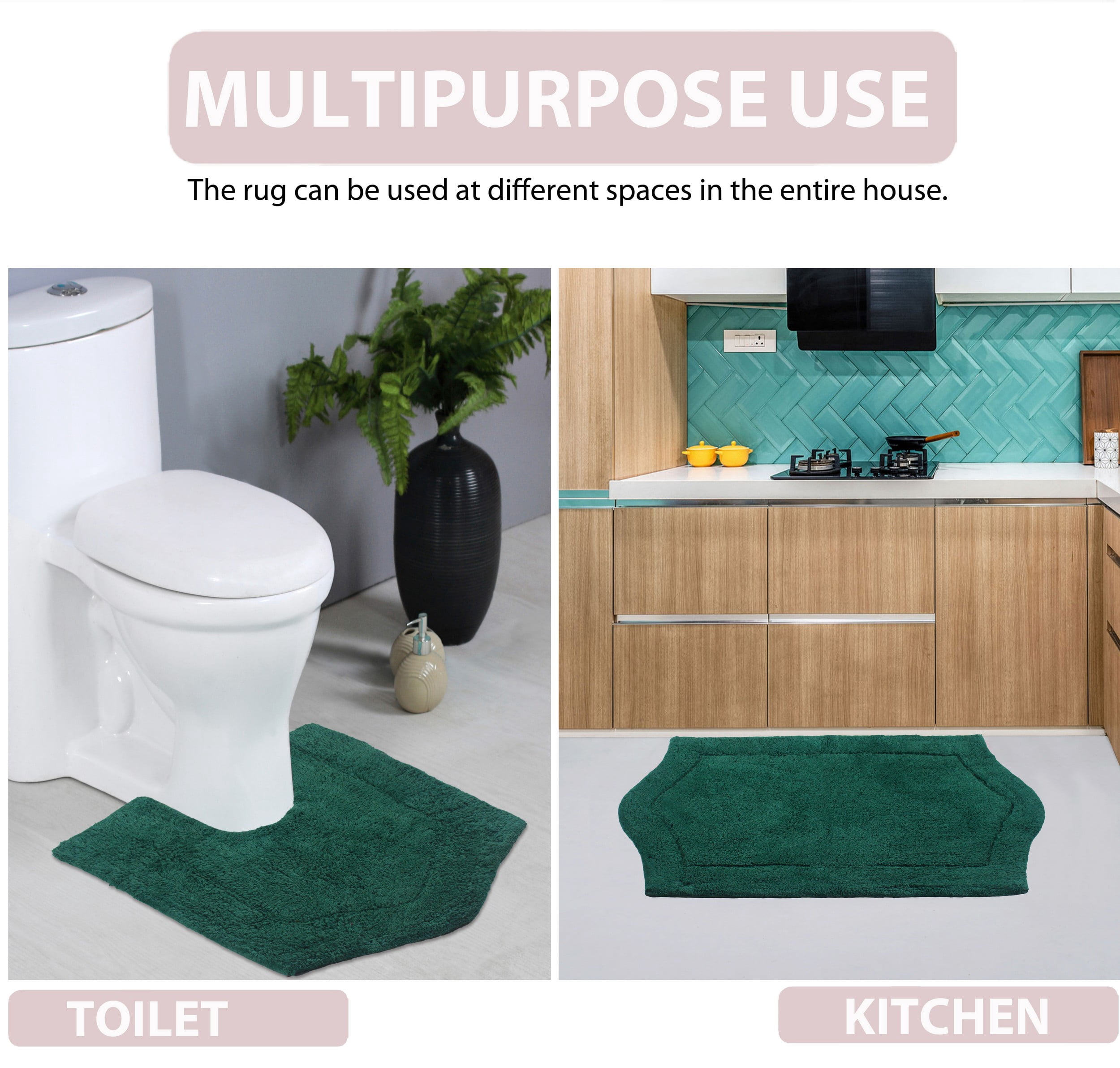 Home Weavers Waterford Collection 100% Cotton Non-Slip Bathroom Rug Set Machine Washable Bathroom Rug-17"x24", Bath Rug- 21"x34", Runner- 22"x60", Bottle Green Color 3 Piece Bath Rug set