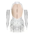 thumbnail image 2 of Xnihocha Women's Latin Dance Outfit Glittery Leotard with Metallic Tassel Gloves Tango Dancewear White S, 2 of 7