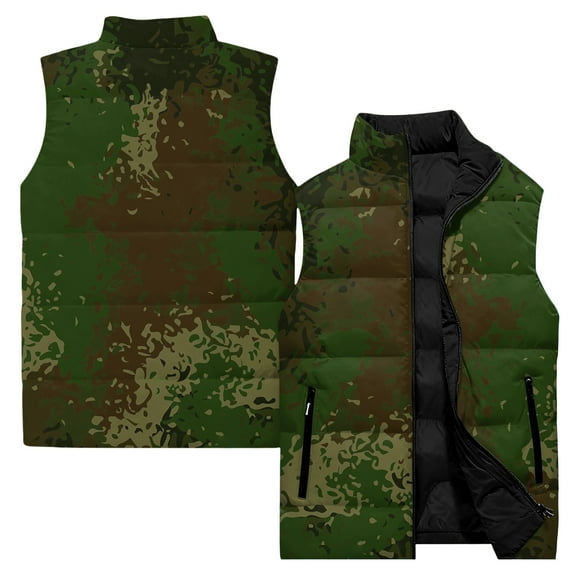 Men's Casual and Fashionable Sleeveless Vest, Camouflage Printed Cotton Jacket, Durable and Trendy for Outdoor and Casual Wear,Army Green,L