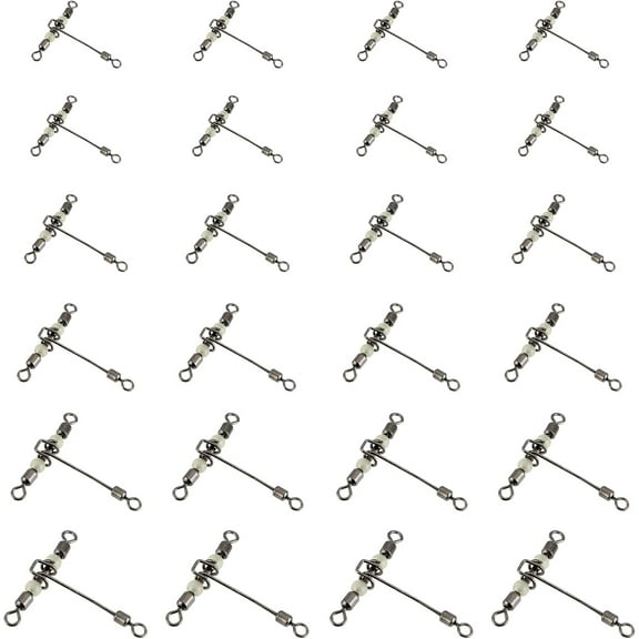 30Pcs 3 Way Swivels Fishing Heavy Duty Line 6 Size Stainless Steel Three Way Swivels Fishing Tackle T Shape Swivel with Beads diy