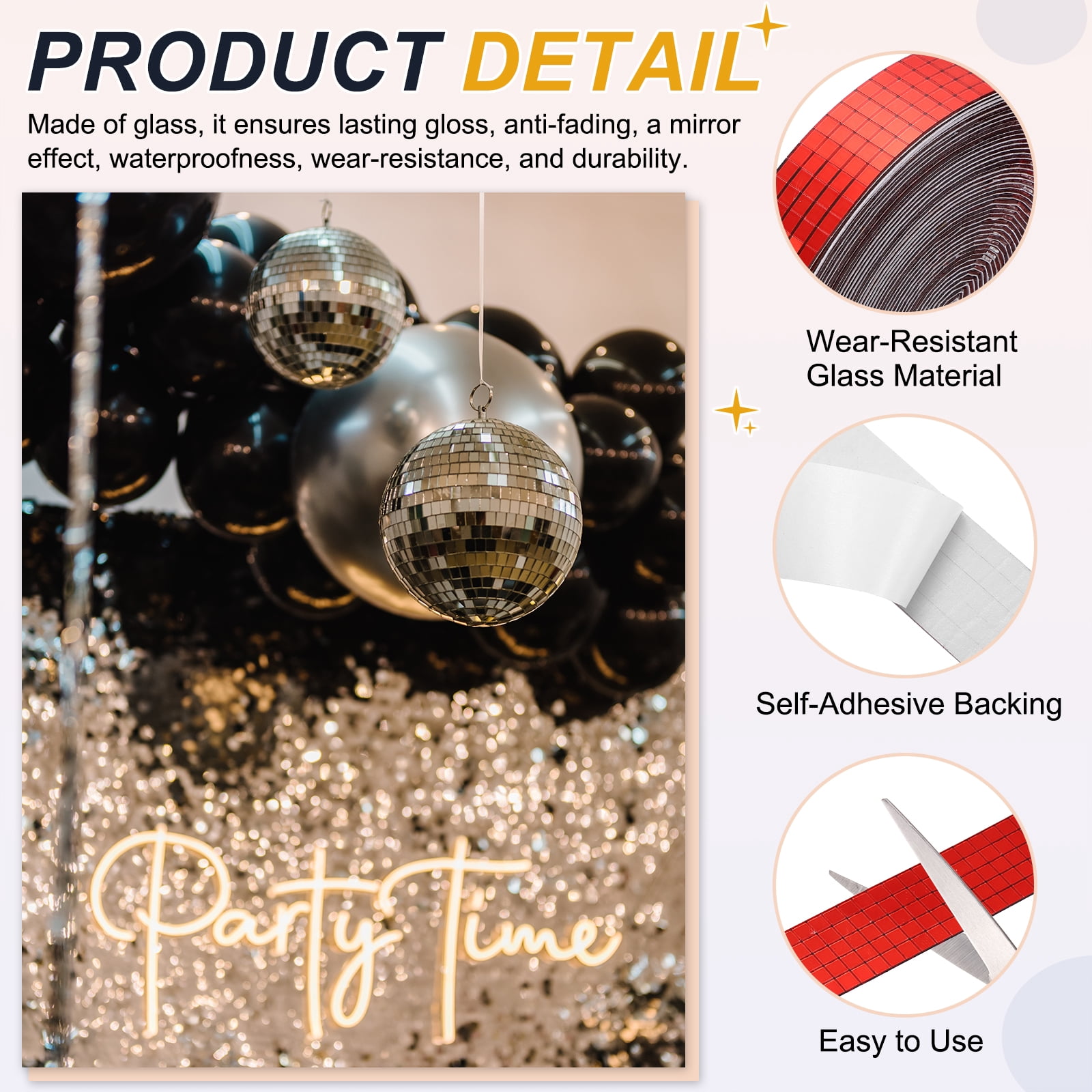 Uxcell 5x5mm Self Adhesive Mirrors Mosaic Tiles, 10000 Pcs Square Mini Glass Mosaic Disco Tile Sticker for DIY Craft Disco Ball Party Decoration, Red