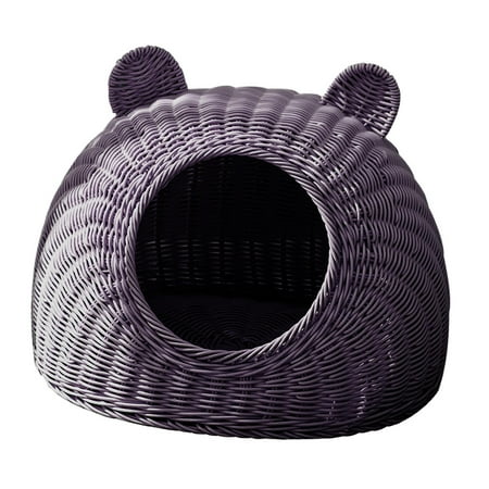 Handmade Rattan Cat Kennel Cave House, Cat Head Shaped Durable Smooth Surface Washable Four Seasons Available Toy Universal Solid 50cmx50cm