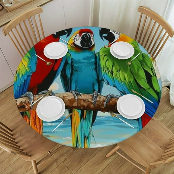 Patifu Parrots Palm Trees Round Tablecloth Stain-Resistant Washable for Indoor Outdoor Restaurants Weddings Parties Home Kitchen Decoration Waterproof 31"-35
