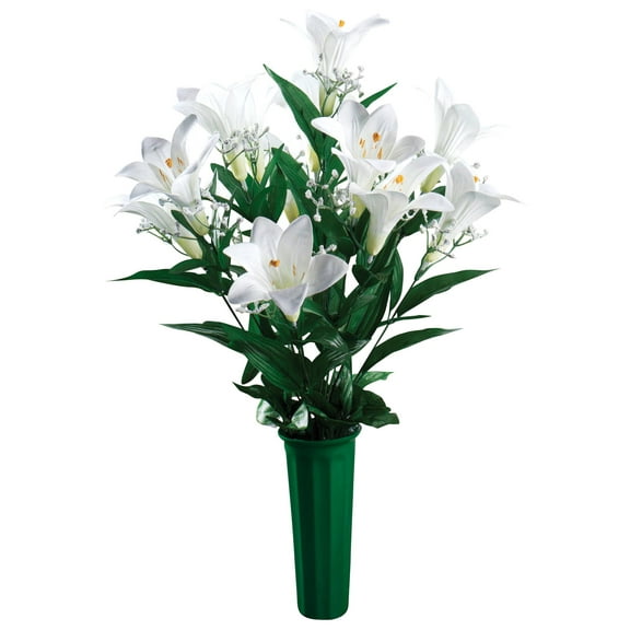Easter Lily Memorial Bouquet by OakRidge™ -- Silk Floral Indoor/Outdoor Décor, 23” High