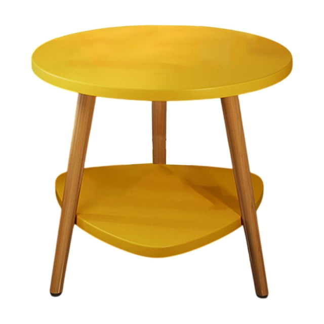 Taotanxi Table d'Appoint Ronde, 16 Pouces Dia x 20 Pouces H, Table d'Appoint avec Étagère de Rangement, pour Salon, Chambre, Dessus en Faux Marbre, Jaune