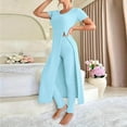 thumbnail image 4 of Pincandy Women's Solid Color Pajama Set - Crew Neck Short Sleeve Top & Pants, Casual & Comfortable for Homewear, 4 of 5