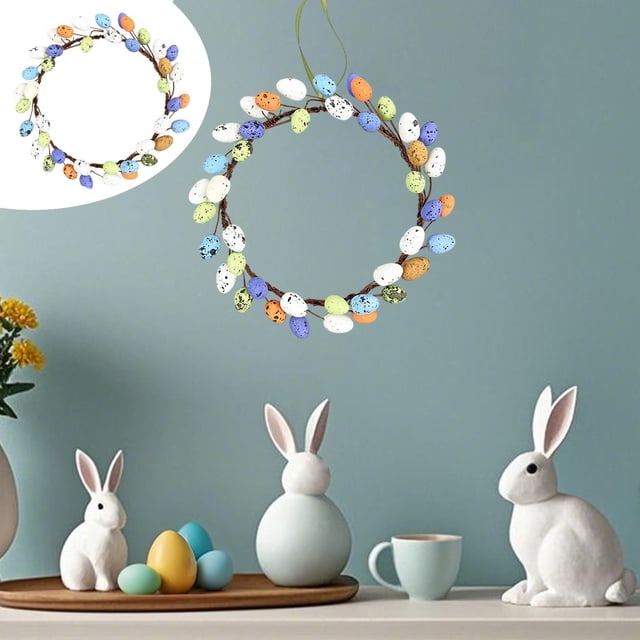 Xihbxyly Corona de Pascua, Aro Colgante con Huevos de Colores, Decoración Festiva de Espuma, Diseño Duradero para Un Uso Prolongado, Decoración para Puertas y Paredes Del Hogar, Perfecta para Celebra